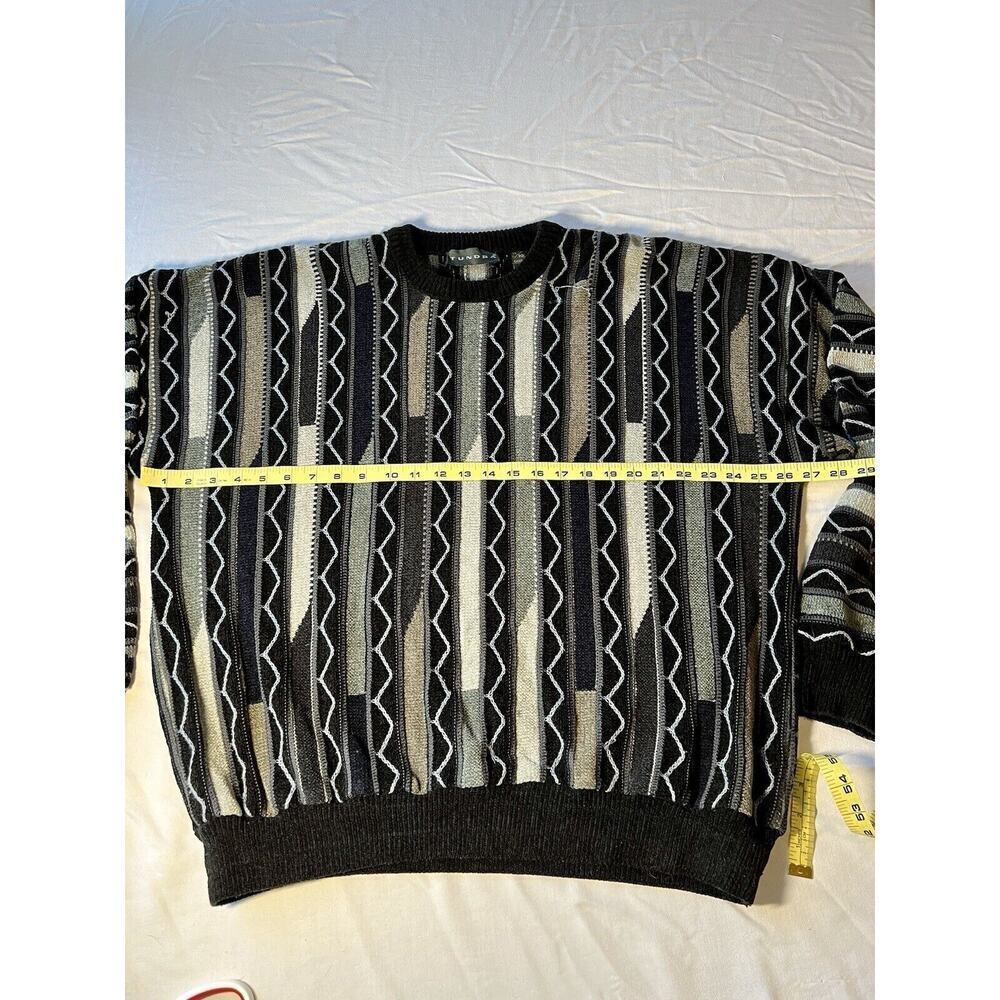 VTG Tundra Canada Mens 3D knit Textured Sweater Size XL Black Gray Retro Grandpa - Picture 4 of 7